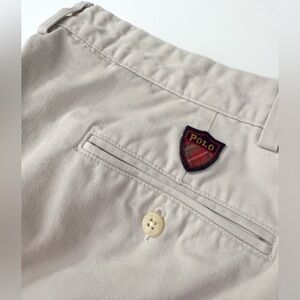 VINTAGE POLO GOLF 20” Shorts Mens 34 Made In USA Chino Pleated Crest Patch 90’s
